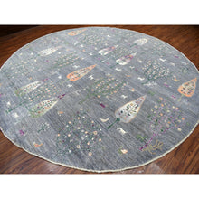 Load image into Gallery viewer, 12&#39;x12&#39; Gray Peshawar Folk Art Willow And Cypress Tree Design Hand Knotted Borderless Round Oriental Rug FWR402954