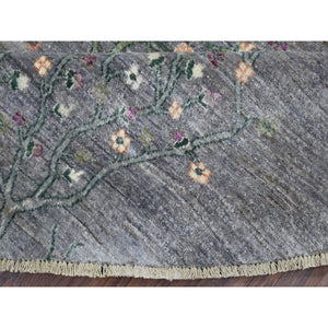 12'x12' Gray Peshawar Folk Art Willow And Cypress Tree Design Hand Knotted Borderless Round Oriental Rug FWR402954