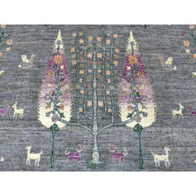 Load image into Gallery viewer, 12&#39;x12&#39; Gray Peshawar Folk Art Willow And Cypress Tree Design Hand Knotted Borderless Round Oriental Rug FWR402954