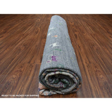 Load image into Gallery viewer, 12&#39;x12&#39; Gray Peshawar Folk Art Willow And Cypress Tree Design Hand Knotted Borderless Round Oriental Rug FWR402954