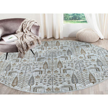 Load image into Gallery viewer, 8&#39;3&quot;x8&#39;3&quot; Gray Peshawar With Folk Art Cypress Tree Design Shiny Wool Round Hand Knotted Oriental Rug FWR402978