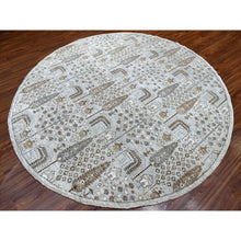 Load image into Gallery viewer, 8&#39;3&quot;x8&#39;3&quot; Gray Peshawar With Folk Art Cypress Tree Design Shiny Wool Round Hand Knotted Oriental Rug FWR402978
