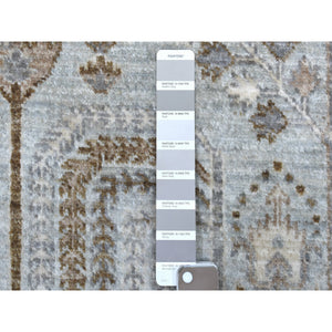 8'3"x8'3" Gray Peshawar With Folk Art Cypress Tree Design Shiny Wool Round Hand Knotted Oriental Rug FWR402978