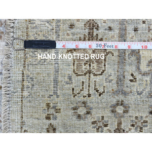 8'3"x8'3" Gray Peshawar With Folk Art Cypress Tree Design Shiny Wool Round Hand Knotted Oriental Rug FWR402978