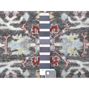 4'x4' Dark Gray Peshawar With Heriz Design Shiny Wool Round Hand Knotted Oriental Rug FWR403032