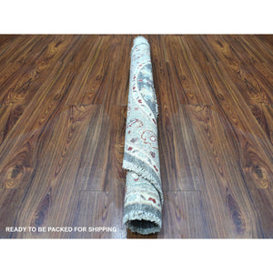 4'x4' Dark Gray Peshawar With Heriz Design Shiny Wool Round Hand Knotted Oriental Rug FWR403032