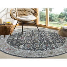 Load image into Gallery viewer, 9&#39;10&quot;x9&#39;10&quot; Dark Gray Peshawar With Heriz Design Lustrous Wool Hand Knotted Oriental Round Rug FWR403098