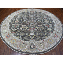 Load image into Gallery viewer, 9&#39;10&quot;x9&#39;10&quot; Dark Gray Peshawar With Heriz Design Lustrous Wool Hand Knotted Oriental Round Rug FWR403098