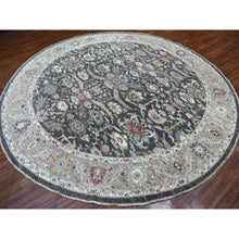 Load image into Gallery viewer, 9&#39;10&quot;x9&#39;10&quot; Dark Gray Peshawar With Heriz Design Lustrous Wool Hand Knotted Oriental Round Rug FWR403098