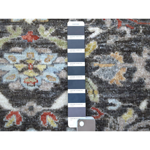 9'10"x9'10" Dark Gray Peshawar With Heriz Design Lustrous Wool Hand Knotted Oriental Round Rug FWR403098