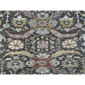 9'10"x9'10" Dark Gray Peshawar With Heriz Design Lustrous Wool Hand Knotted Oriental Round Rug FWR403098