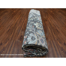 Load image into Gallery viewer, 9&#39;10&quot;x9&#39;10&quot; Dark Gray Peshawar With Heriz Design Lustrous Wool Hand Knotted Oriental Round Rug FWR403098