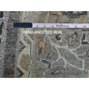 9'10"x9'10" Dark Gray Peshawar With Heriz Design Lustrous Wool Hand Knotted Oriental Round Rug FWR403098