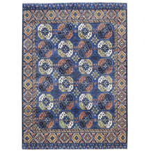 Load image into Gallery viewer, 9&#39;5&quot;x12&#39; Hand Knotted Pure Wool Afghan Ersari Navy Blue With Pop Of Color Elephant Feet Design Oriental Rug FWR403578