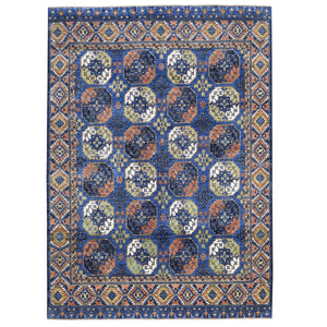 9'5"x12' Hand Knotted Pure Wool Afghan Ersari Navy Blue With Pop Of Color Elephant Feet Design Oriental Rug FWR403578
