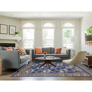 9'5"x12' Hand Knotted Pure Wool Afghan Ersari Navy Blue With Pop Of Color Elephant Feet Design Oriental Rug FWR403578