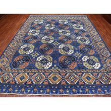 Load image into Gallery viewer, 9&#39;5&quot;x12&#39; Hand Knotted Pure Wool Afghan Ersari Navy Blue With Pop Of Color Elephant Feet Design Oriental Rug FWR403578