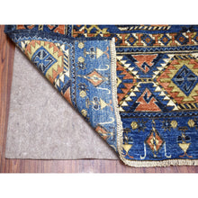 Load image into Gallery viewer, 9&#39;5&quot;x12&#39; Hand Knotted Pure Wool Afghan Ersari Navy Blue With Pop Of Color Elephant Feet Design Oriental Rug FWR403578