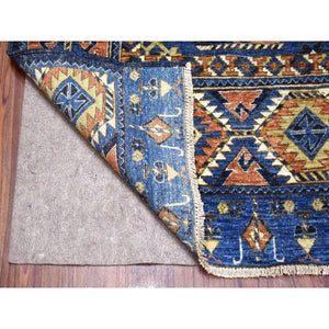 9'5"x12' Hand Knotted Pure Wool Afghan Ersari Navy Blue With Pop Of Color Elephant Feet Design Oriental Rug FWR403578