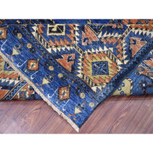 Load image into Gallery viewer, 9&#39;5&quot;x12&#39; Hand Knotted Pure Wool Afghan Ersari Navy Blue With Pop Of Color Elephant Feet Design Oriental Rug FWR403578