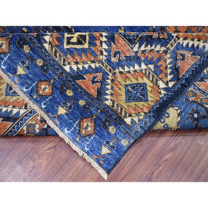9'5"x12' Hand Knotted Pure Wool Afghan Ersari Navy Blue With Pop Of Color Elephant Feet Design Oriental Rug FWR403578