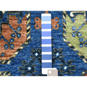 9'5"x12' Hand Knotted Pure Wool Afghan Ersari Navy Blue With Pop Of Color Elephant Feet Design Oriental Rug FWR403578
