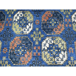 9'5"x12' Hand Knotted Pure Wool Afghan Ersari Navy Blue With Pop Of Color Elephant Feet Design Oriental Rug FWR403578