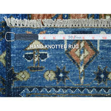 Load image into Gallery viewer, 9&#39;5&quot;x12&#39; Hand Knotted Pure Wool Afghan Ersari Navy Blue With Pop Of Color Elephant Feet Design Oriental Rug FWR403578