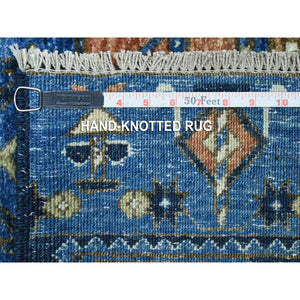 9'5"x12' Hand Knotted Pure Wool Afghan Ersari Navy Blue With Pop Of Color Elephant Feet Design Oriental Rug FWR403578