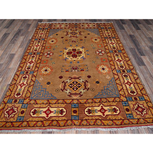 5'x6'10" Nugget Brown, Afghan Khamyab With Khotan Design, Hand Knotted, Soft And Velvety Wool, Vegetable Dyes, Oriental Rug FWR4032