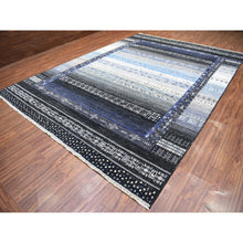 Load image into Gallery viewer, 10&#39;x14&#39; Kashkuli Gabbeh Soft Vibrant Wool Hand Knotted Charcoal Black And Blue Oriental Rug FWR404376