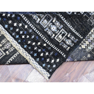 10'x14' Kashkuli Gabbeh Soft Vibrant Wool Hand Knotted Charcoal Black And Blue Oriental Rug FWR404376