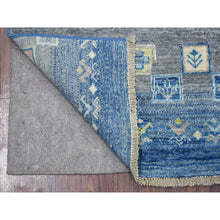Load image into Gallery viewer, 2&#39;5&quot;x9&#39;7&quot; Denim Blue In A Colorful Palette Hand Knotted Kashkuli Gabbeh Pure Velvety Wool Oriental Runner Rug FWR404394