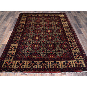 4'9"x6'1" Imperial Red, Afghan Khamyab with Unusual Light Color Background, Hand Knotted, Soft and Shiny Wool, Vegetable Dyes, Oriental Rug FWR4038