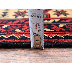 4'9"x6'1" Imperial Red, Afghan Khamyab with Unusual Light Color Background, Hand Knotted, Soft and Shiny Wool, Vegetable Dyes, Oriental Rug FWR4038
