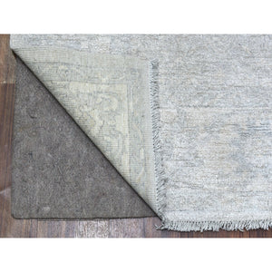 6'1"x9' Hand Knotted With Faded Colors White Wash Peshawar Shiny Wool Oriental Rug FWR405000