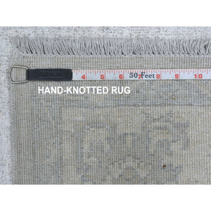 6'1"x9' Hand Knotted With Faded Colors White Wash Peshawar Shiny Wool Oriental Rug FWR405000