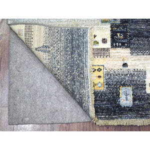 5'10"x9' All New Hand Knotted Shiny Wool Kashkuli Gabbeh Fusion Of Beautiful Black, Blue And Gray Oriental Rug FWR405108