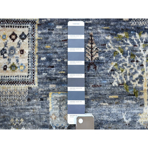 5'10"x9' All New Hand Knotted Shiny Wool Kashkuli Gabbeh Fusion Of Beautiful Black, Blue And Gray Oriental Rug FWR405108