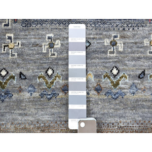 2'4"x9'9" Hand Knotted Gray Kashkuli Gabbeh Pictorial Design Extra Soft Wool Oriental Runner Rug FWR405198
