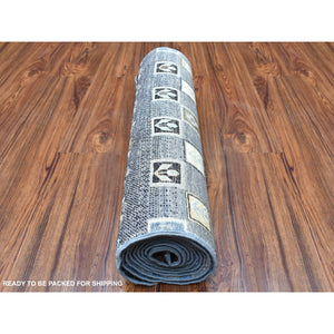 2'4"x9'9" Hand Knotted Gray Kashkuli Gabbeh Pictorial Design Extra Soft Wool Oriental Runner Rug FWR405198