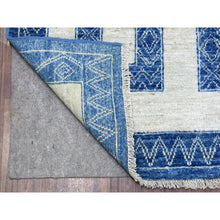 Load image into Gallery viewer, 7&#39;10&quot;x9&#39;9&quot; Blue Shiny Wool Maze Design With Berber Influence Hand Knotted Soft, Velvety Plush Oriental Rug FWR405378