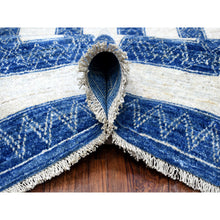 Load image into Gallery viewer, 7&#39;10&quot;x9&#39;9&quot; Blue Shiny Wool Maze Design With Berber Influence Hand Knotted Soft, Velvety Plush Oriental Rug FWR405378