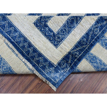 Load image into Gallery viewer, 7&#39;10&quot;x9&#39;9&quot; Blue Shiny Wool Maze Design With Berber Influence Hand Knotted Soft, Velvety Plush Oriental Rug FWR405378