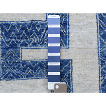 Load image into Gallery viewer, 7&#39;10&quot;x9&#39;9&quot; Blue Shiny Wool Maze Design With Berber Influence Hand Knotted Soft, Velvety Plush Oriental Rug FWR405378