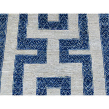 Load image into Gallery viewer, 7&#39;10&quot;x9&#39;9&quot; Blue Shiny Wool Maze Design With Berber Influence Hand Knotted Soft, Velvety Plush Oriental Rug FWR405378