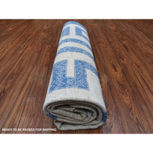 Load image into Gallery viewer, 7&#39;10&quot;x9&#39;9&quot; Blue Shiny Wool Maze Design With Berber Influence Hand Knotted Soft, Velvety Plush Oriental Rug FWR405378
