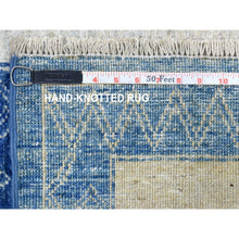 Load image into Gallery viewer, 7&#39;10&quot;x9&#39;9&quot; Blue Shiny Wool Maze Design With Berber Influence Hand Knotted Soft, Velvety Plush Oriental Rug FWR405378