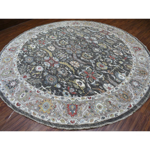 11'7"x11'7" Hand Knotted Vibrant Wool Peshawar Design Gray With Floral Motifs Oriental Round Rug FWR405390