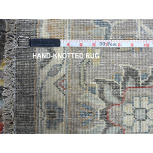 11'7"x11'7" Hand Knotted Vibrant Wool Peshawar Design Gray With Floral Motifs Oriental Round Rug FWR405390
